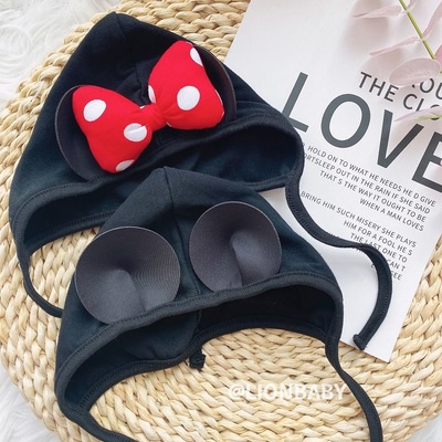 Mũ/nón vải tai chuột Mickey đính nơ cho bé trai bé gái từ 0-3 tuổi phong cách hoạt hình siêu dễ thương