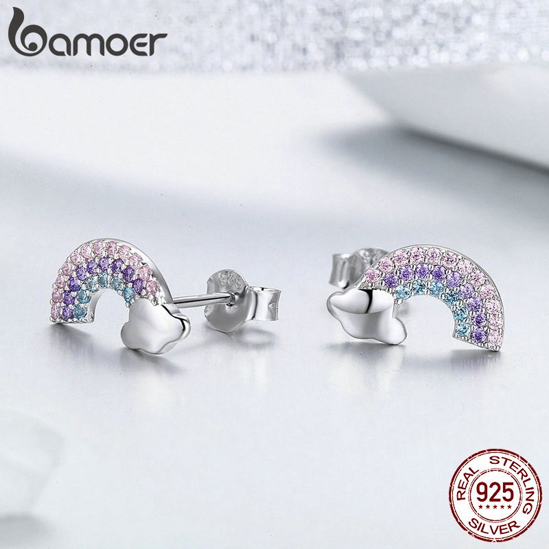 Bông tai Bamoer chất liệu bạc hình cầu vồng độc đáo