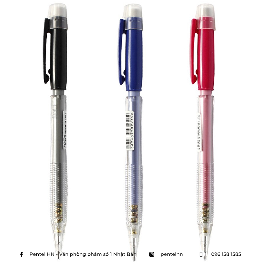 Bút Chì Kim Pentel Fiesta AX107 Ngòi 0.7mm | Thiết Kế Thân Trong Đẹp Mắt | Trang Bị Đầu tẩy | 3 Màu Vỏ