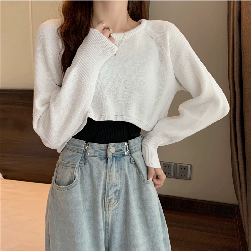 Áo Croptop Dệt Kim Tay Dài Thiết Kế Dáng Rộng Thoải Mái | BigBuy360 - bigbuy360.vn