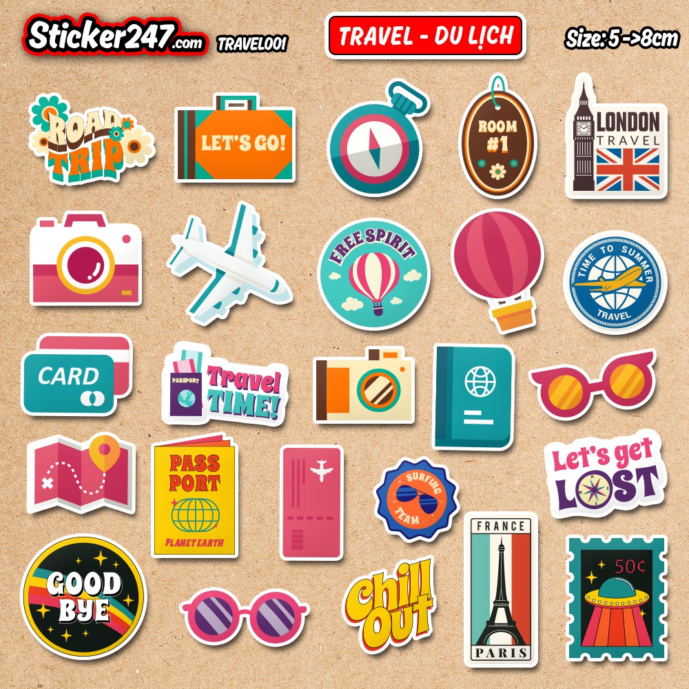 Sticker Du Lịch Travel 𝑭𝒓𝒆𝒆𝒔𝒉𝒊𝒑 chống nước, sticker dán laptop, điện thoại, đàn, mũ bảo hiểm, vali - TRA04