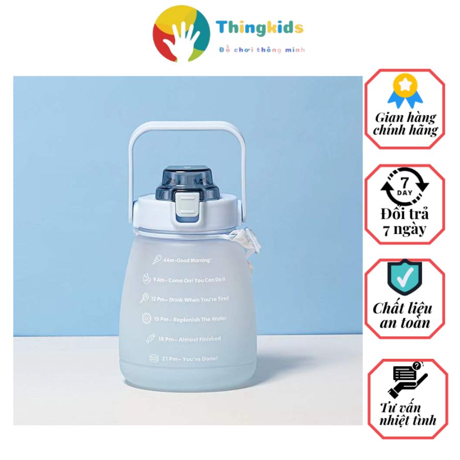 Bình Đựng Nước Dễ Thương Có Vạch Báo Giờ Uống Nước. Có uống hút - Thingkids