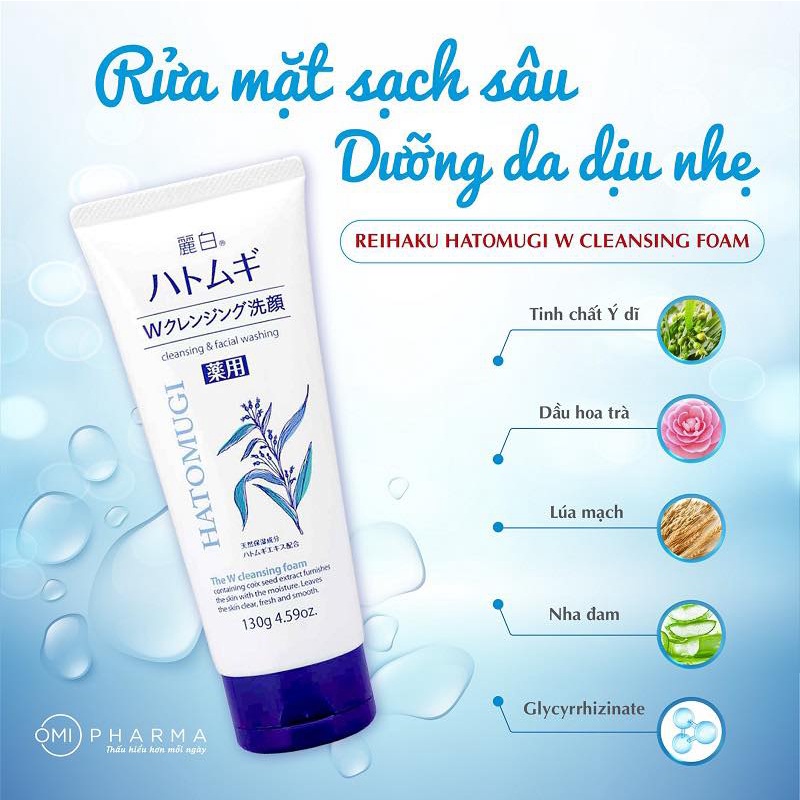 Sữa rửa mặt trắng da hatomugi naturie hạt ý dĩ chính hãng nhật bản làm sạch mờ thâm giảm nhờn ngăn ngừa mụn