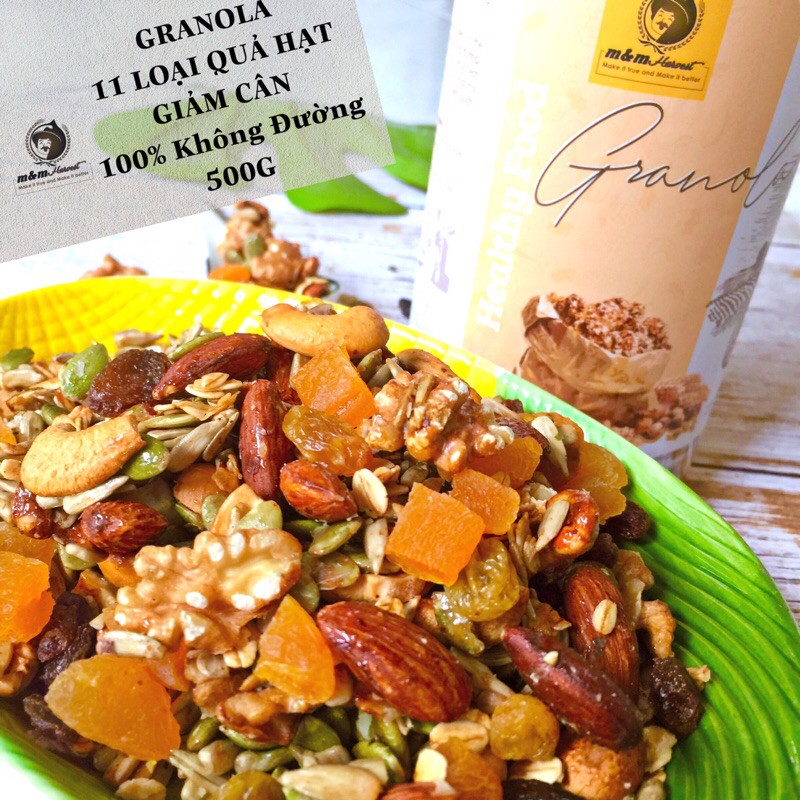 GRANOLA mix 11 loại hạt quả ĂN KIÊNG, KHÔNG ĐƯỜNG- GRANOLA nướng mật ong rừng, GIẢM CÂN tự nhiên, 500g | BigBuy360 - bigbuy360.vn