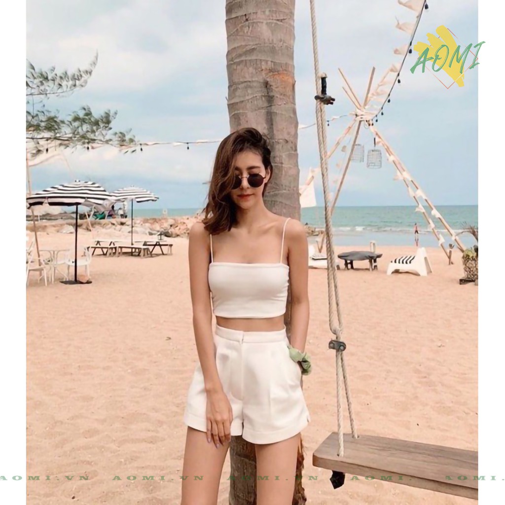 Áo Quây 2 Dây Sợi Bún co giãn tốt Croptop Dáng Ôm Chất Thun Mịn Bozip TĂM Màu Đen Trắng Choobe Aomi Freesize &lt;50kg