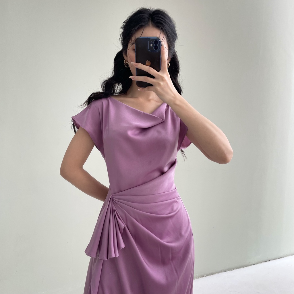 Váy công sở nữ ALLY thiết kế xoắn eo phải trẻ trung che khuyết điểm phù hợp công sở váy đi tiệc