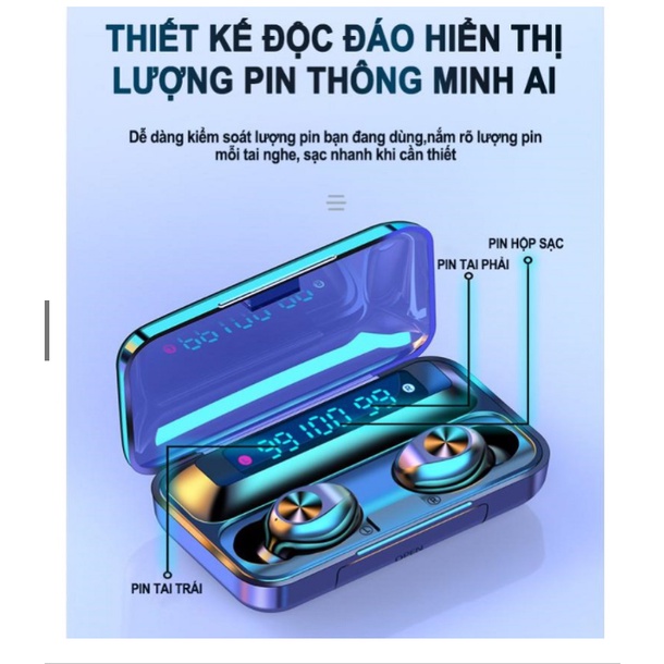 Tai Nghe Bluetooth AMOI F9-10 PRO TWS Không Dây | nút cảm ứng | Hiển thị % pin, Dung Lượng 3500Mah