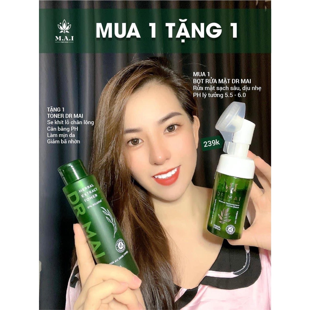 Toner Dr Mai Herbal Extract giúp dưỡng ẩm, se khít lỗ chân lông và giảm thâm mụn 120ml