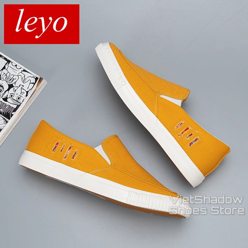 Slip on nam LEYO - Giày lười vải nam "rách" - Vải thô 3 màu đen, be và vàng  - Mã SP A1107 | BigBuy360 - bigbuy360.vn