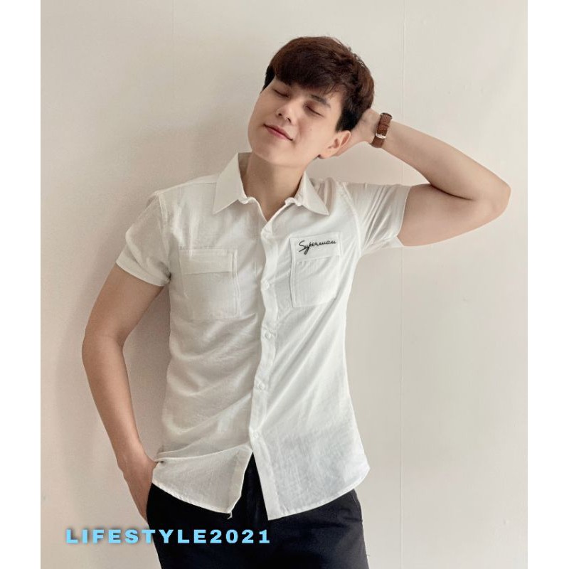 Áo sơ mi nam tay ngắn chất đũi thoáng mát ít nhàu có túi cổ bẻ dáng vừa | BigBuy360 - bigbuy360.vn