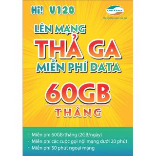Sim V120=v90 4G Tặng Ngay 60GB Gọi miễn phí Sim VIETTEL Sim 2020 Bh12 tháng