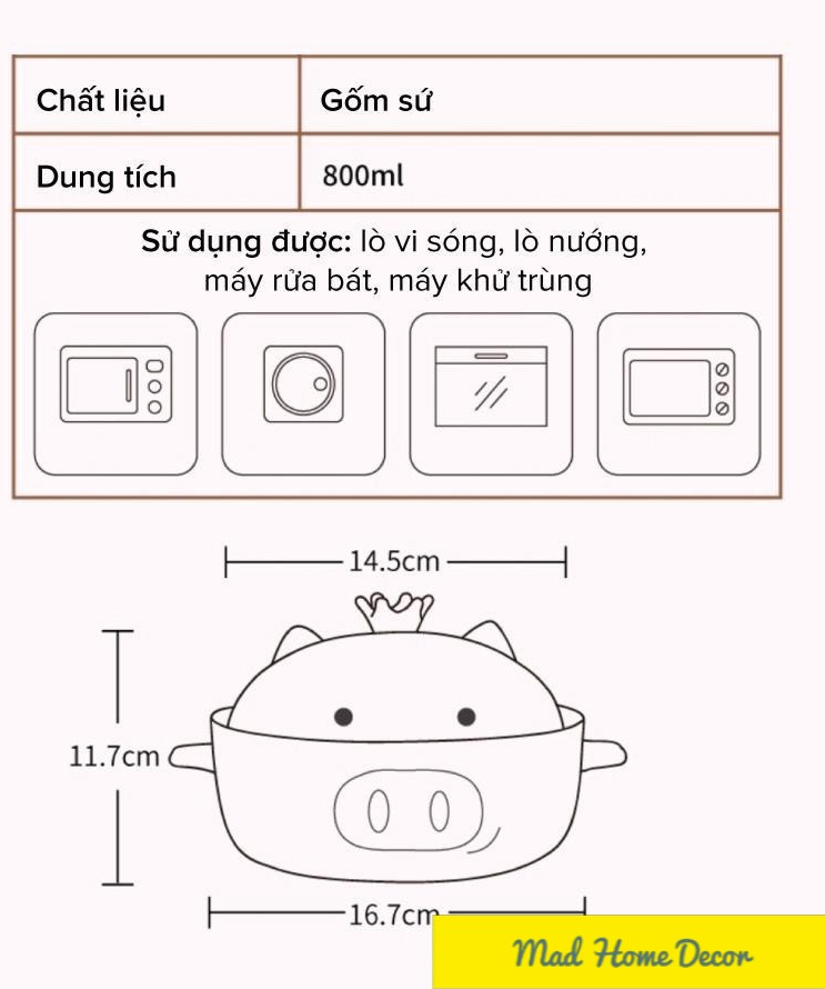 [9 Mẫu cực đẹp] Bộ sưu tập tô sứ ăn mì, Bát ăn dặm 800ml Có Nắp Đậy Hình Thú