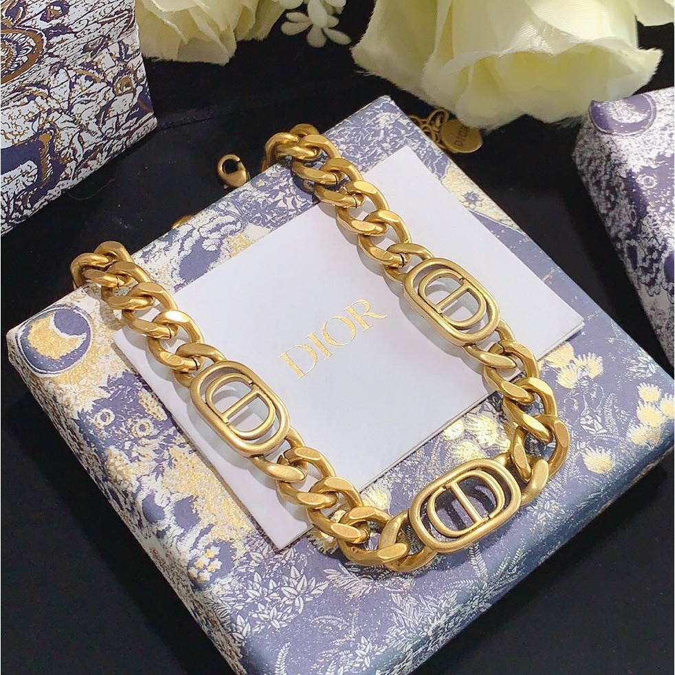 Vòng cổ choker thương hiệu CD xích bản to mạ vàng VCH49