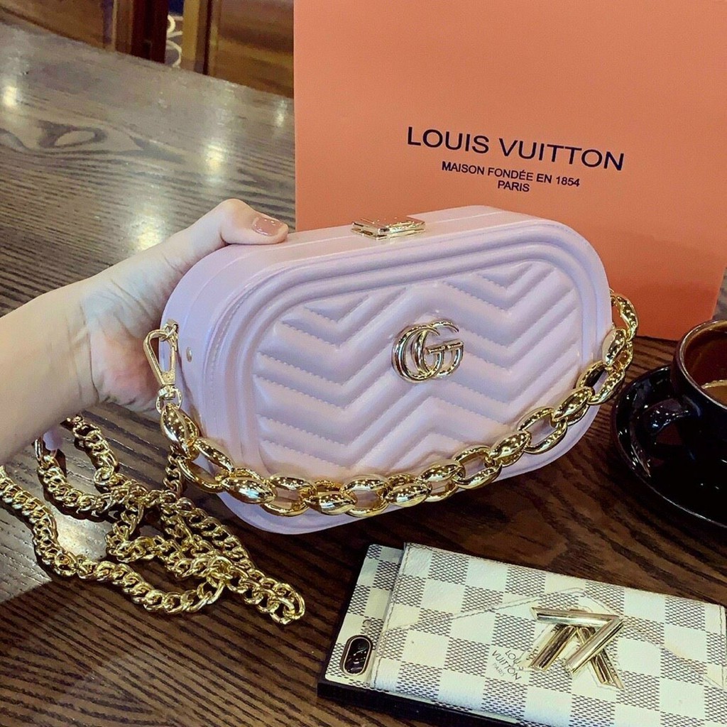 Túi gucci hồng cốp phối xích hàng QC