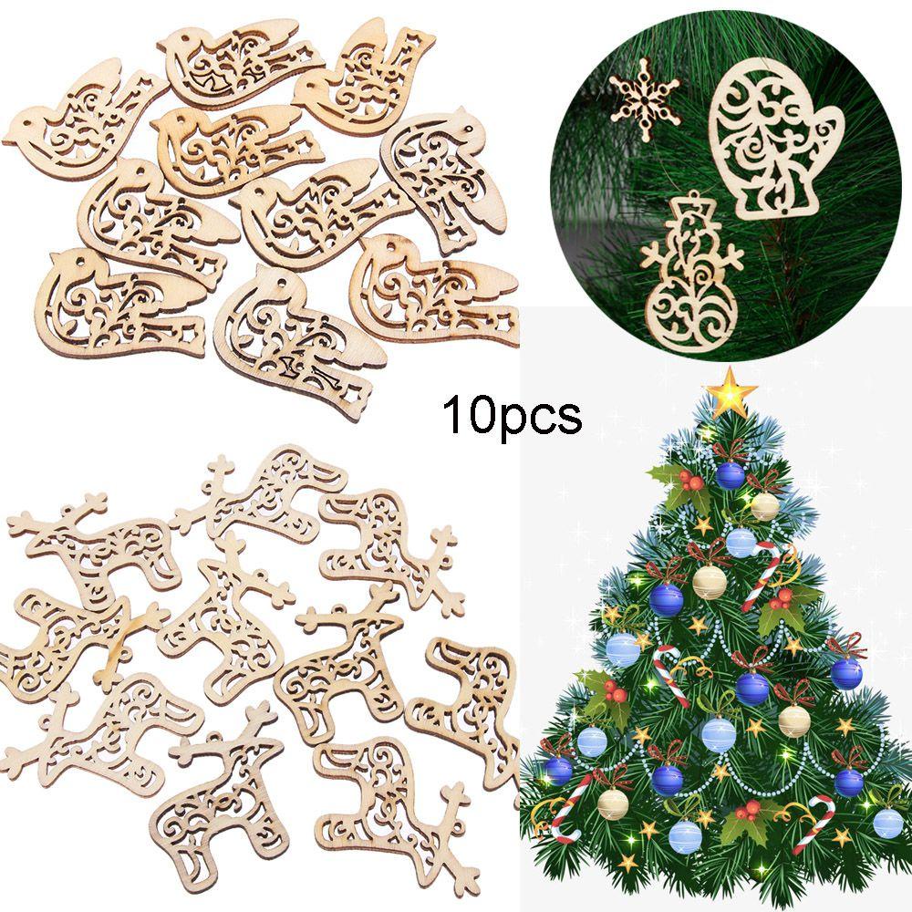 Set 10 Phụ Kiện Treo Trang Trí Giáng Sinh Bằng Gỗ