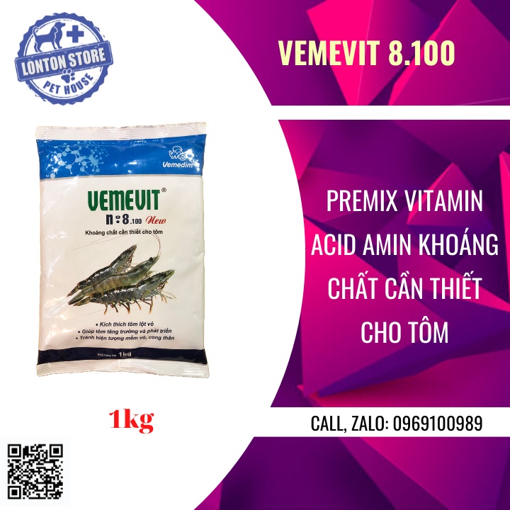 VEMEDIM Khoáng Vemevit No 8.100cao cấp dùng trộn thức ăn bổ sung vitamin cho  tôm, 1kg - Lonton store