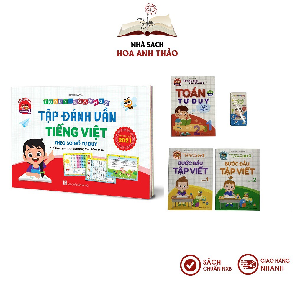 Sách - Bước đầu tập viết, toán tư duy, tập đánh vần tiếng việt 2021 kèm thẻ flashcard Combo 3 quyển