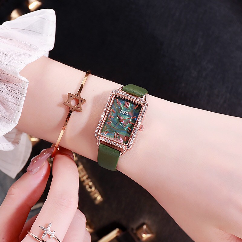 ĐỒNG HỒ NỮ DZG DÂY DA MẶT CHỬ NHẬT HUYỀN BÍ 448 THỜI TRANG | BigBuy360 - bigbuy360.vn