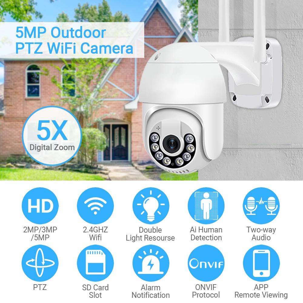 Camera An Ninh WiFi ONVIF 5MP 1080P 5X Zoom Có Chế Độ Nhìn Đêm