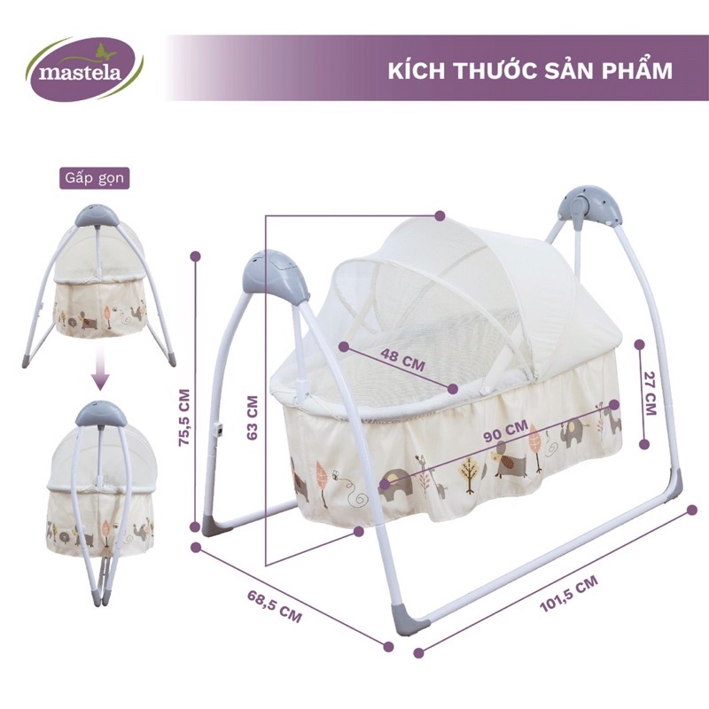 [HOẢ TỐC HCM] Nôi tự động cao cấp điều khiển từ xa Mastela SG239 chính hãng có bảo hành