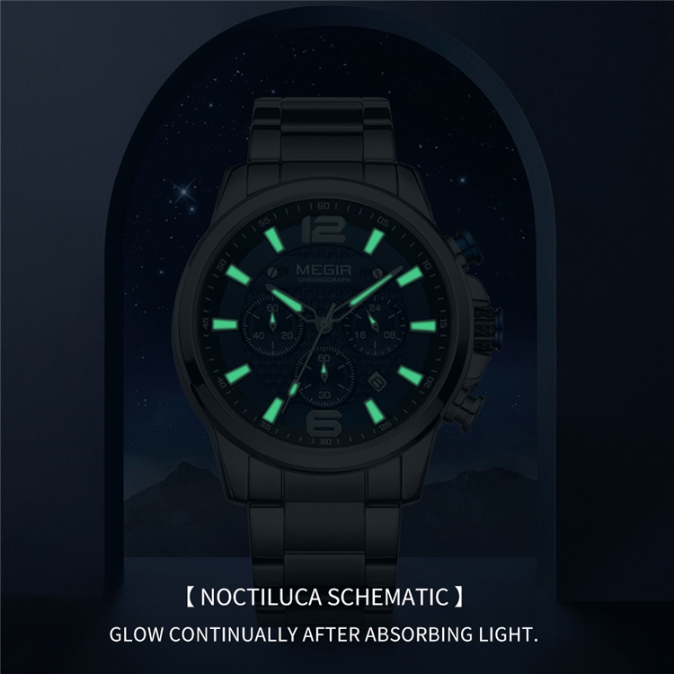 Đồng hồ nam thể thao chính hãng MEGIR thép không gỉ cao cấp chạy full kim + có lịch ngày bảo hành chính hãng