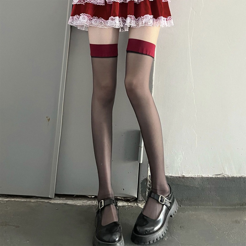 Xiangbao Vớ Dài Qua Gối Bằng Silicone Siêu Mỏng Phối Màu Tương Phản Gợi Cảm Cosplay Cho Nữ