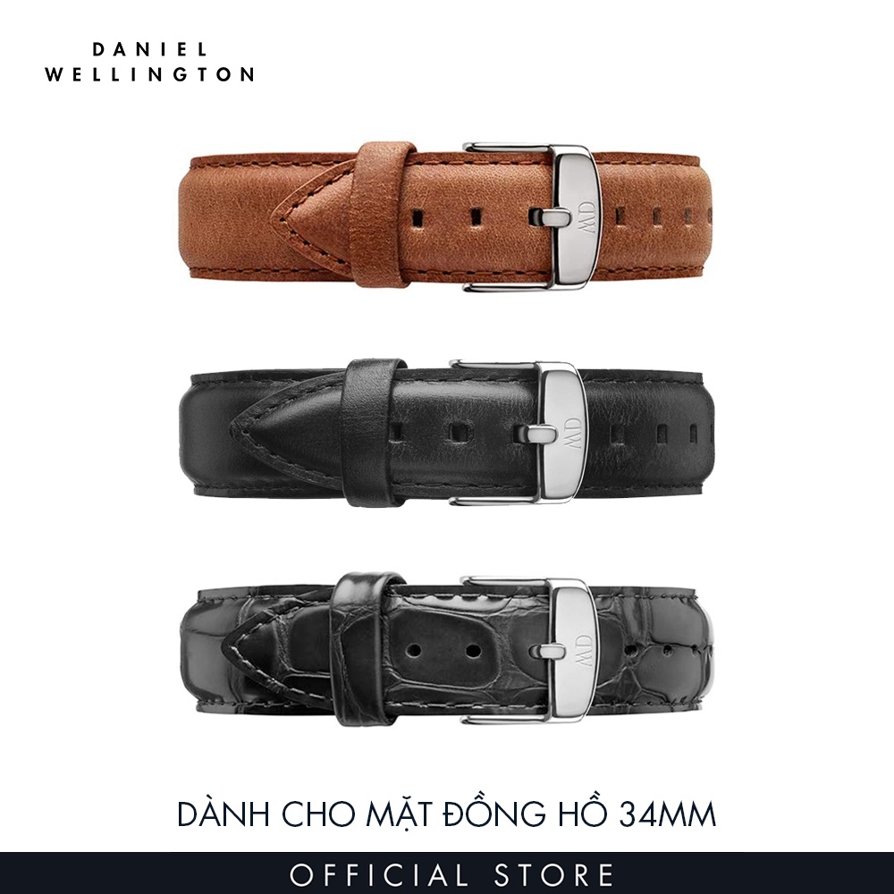 Dây da đồng hồ Daniel Wellington 17mm khóa màu bạc - Cho đồng hồ Dapper 34mm