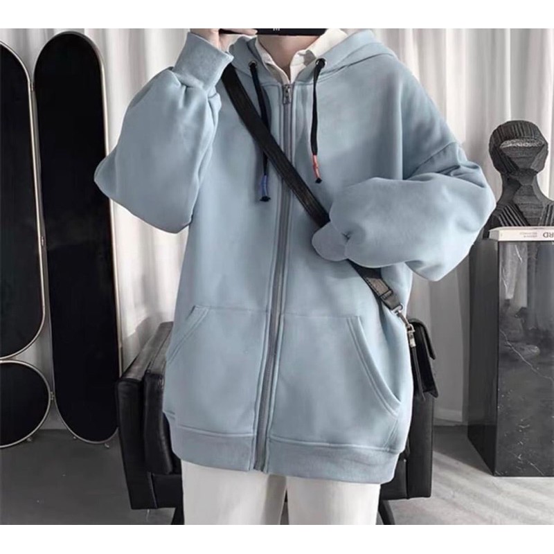 Áo khoác dây kéo nỉ lót bông Trơn unisex | BigBuy360 - bigbuy360.vn