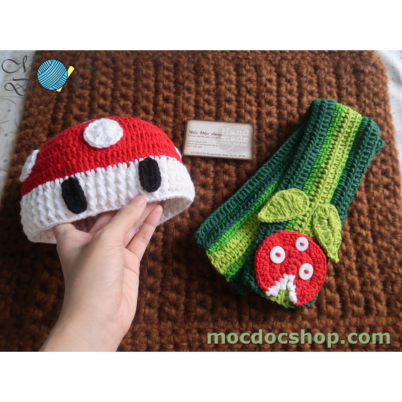 Khăn quàng nón len Mốc Độc handmade nấm Mario 1-3 tuổi