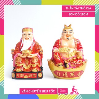 Tượng Thần Tài Thổ Địa đẹp sơn đỏ chiêu tài hút lộc - Cao 18cm kèm hướng dẫn thỉnh an vị tượng