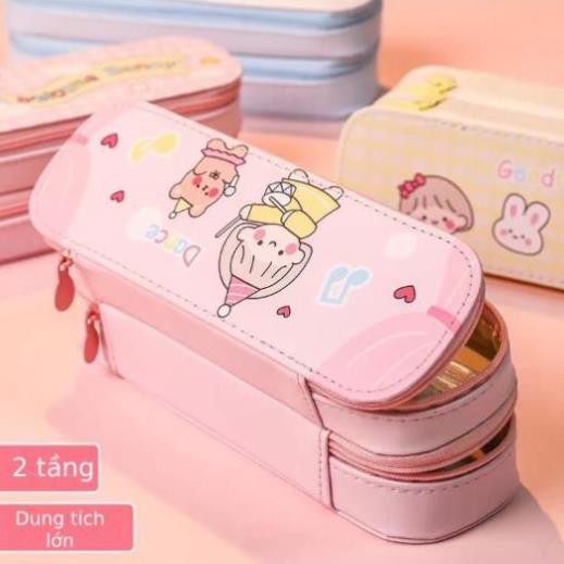 Hộp bút da 2 tầng cho bé siêu cu te