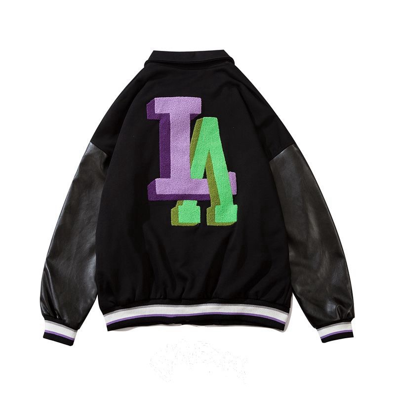 ÁO BOMBER PHỐI TAY DA LA ĐEN CHỮ IN FORM UNISEX (kèm hình chụp thật)