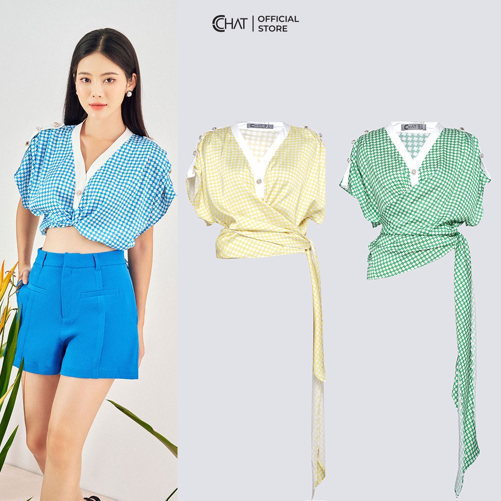Áo Kiểu Nữ 𝐂𝐂𝐇𝐀𝐓 Vai Chờm Buộc Eo Chất Lụa Cao Cấp Phong Cách Trẻ Trung 12ANL8005OT