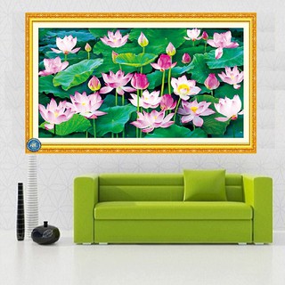 Tranh đính đá Hoa Sen Kích thước 90*53cm, Tranh đính đá Chưa đính VS136
