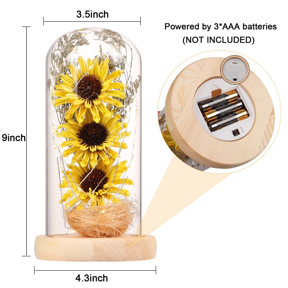 TEAK Romantic Sunflower in Glass Gifts for Women Home Decor Flower With LED Anniversary Birthday Party Favors Fashion Wedding Supplies Handcraft/Multicolor