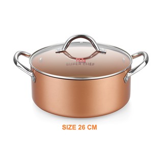Nồi nắp kính SUPER CHEF hợp kim tráng men đáy từ Size 26cm