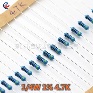 100pcs 1/4w 1% 4.7k ohm metal film resistor 0.25w resistor