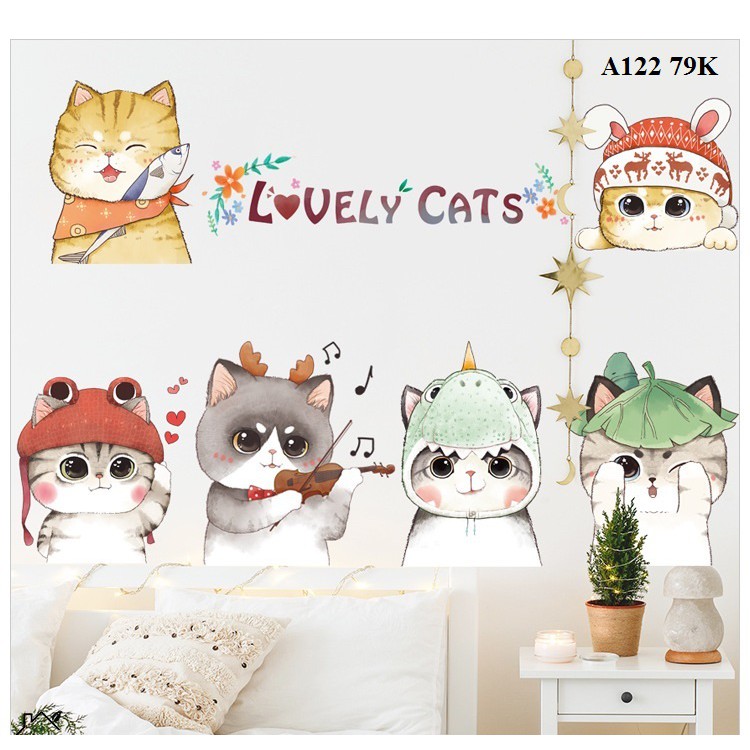 Decal dán tường mèo dễ thương A35 - Decal dán tường Hàn Quốc
