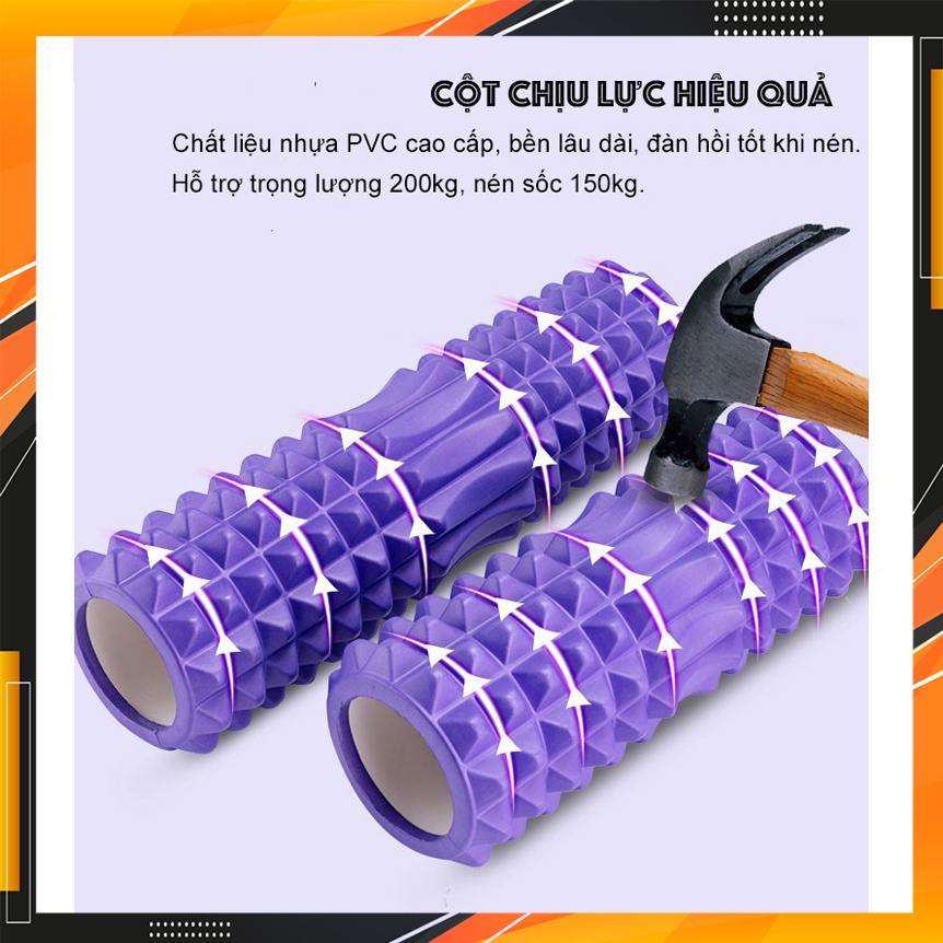 Con lăn Yoga Massage Foarm Roller, ống trụ lăn xốp thể thao giãn cơ có gai roam rollet cao cấp Chính Hãng Eros Store