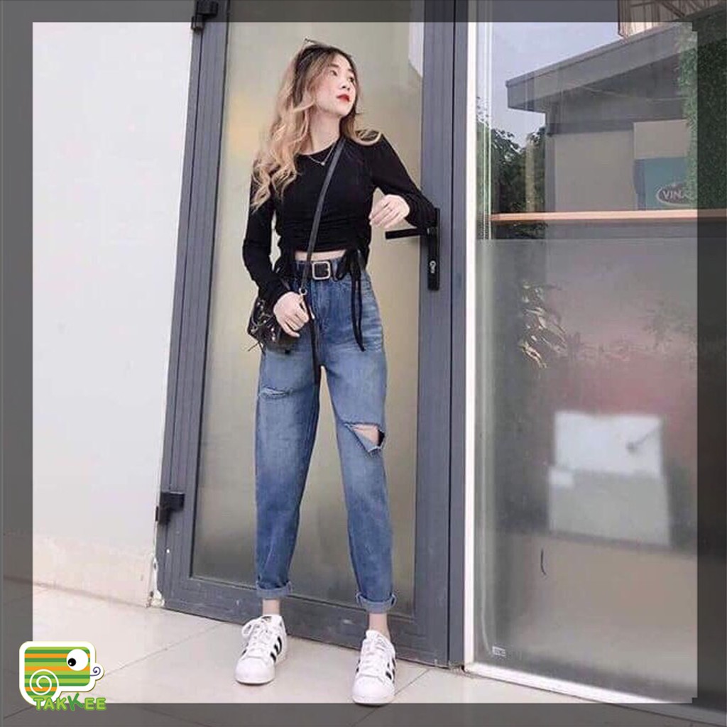 Quần jean baggy rách gối, quần baggy xanh mài màu mới