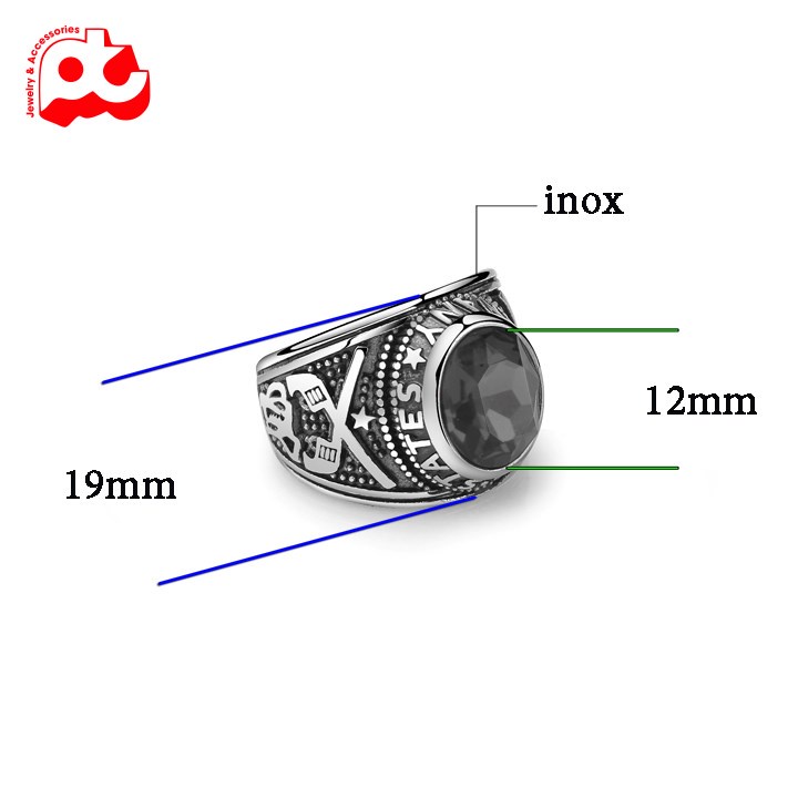 Nhẫn nam inox cao cấp thời trang rẻ đẹp kiểu mỹ soyong đá đen nhẫn màu trắng thép không gỉ PTNNA06