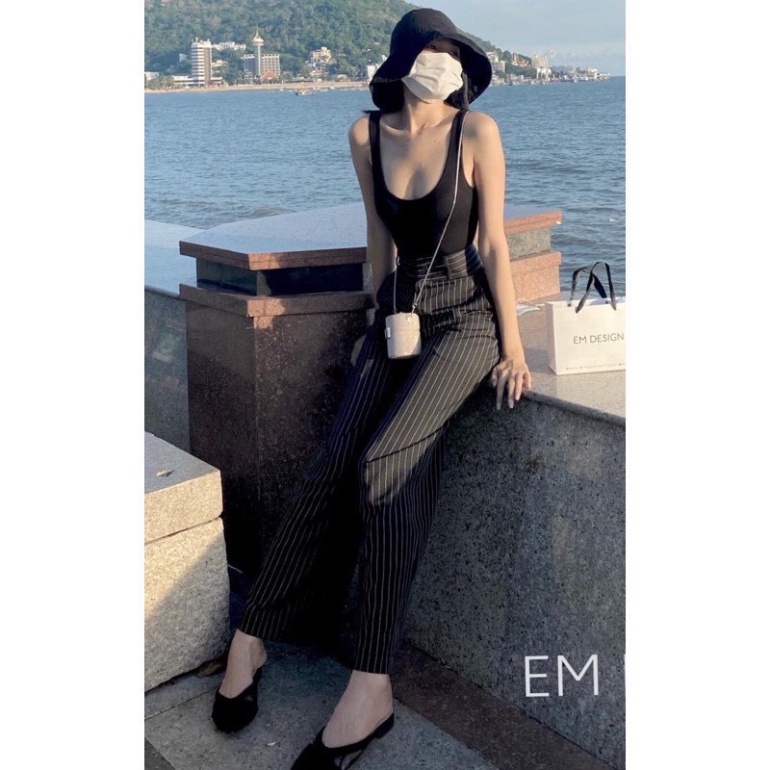 Quần sọc kẻ ống đứng nữ đính khuy uy quyền mặc tôn dáng người mẫu Q520 Nội Y Xanh hàng đẹp trendy - nội y xanh