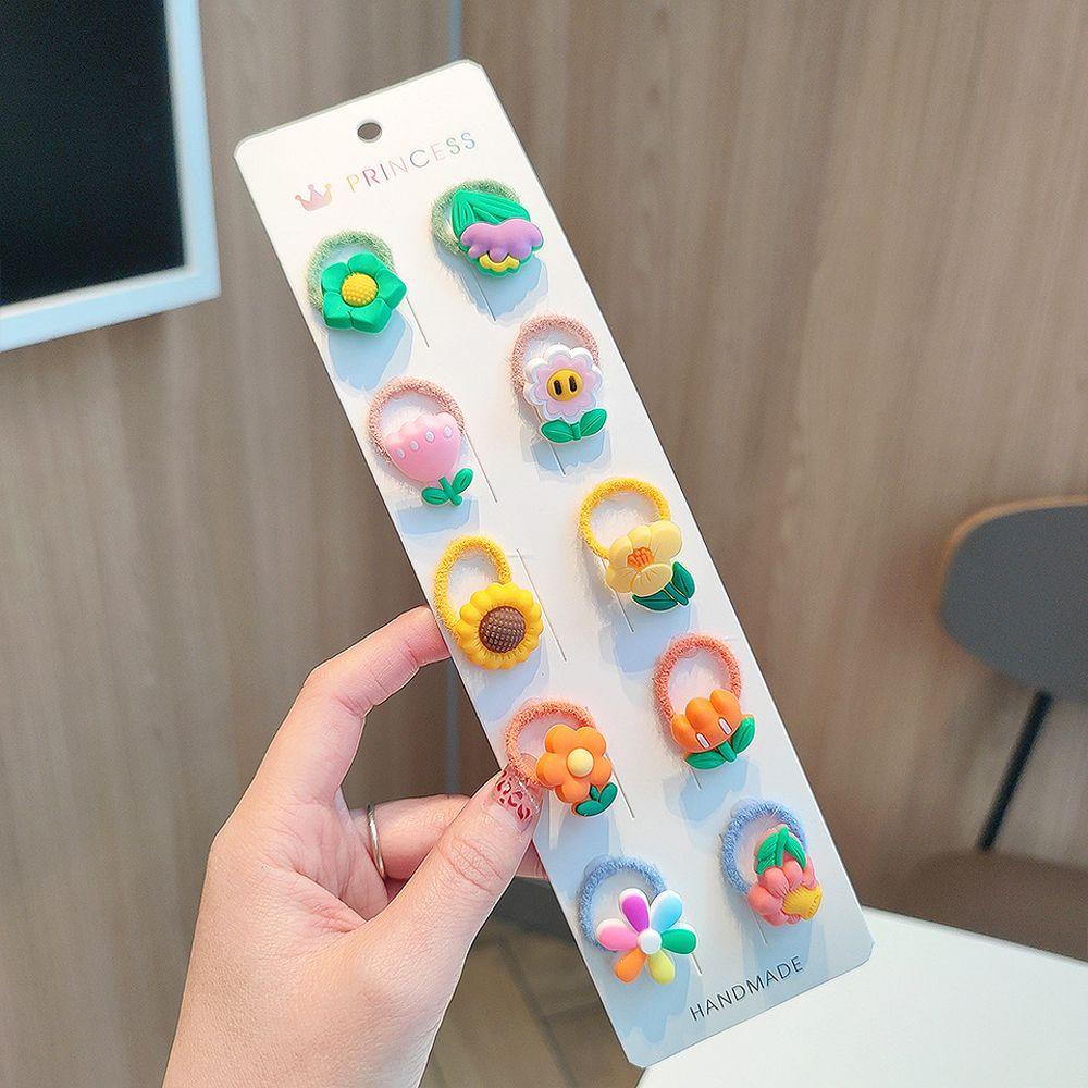 Set 10 Dây Buộc Tóc Đính Hoa / Trái Cây Dễ Thương Cho Bé Gái