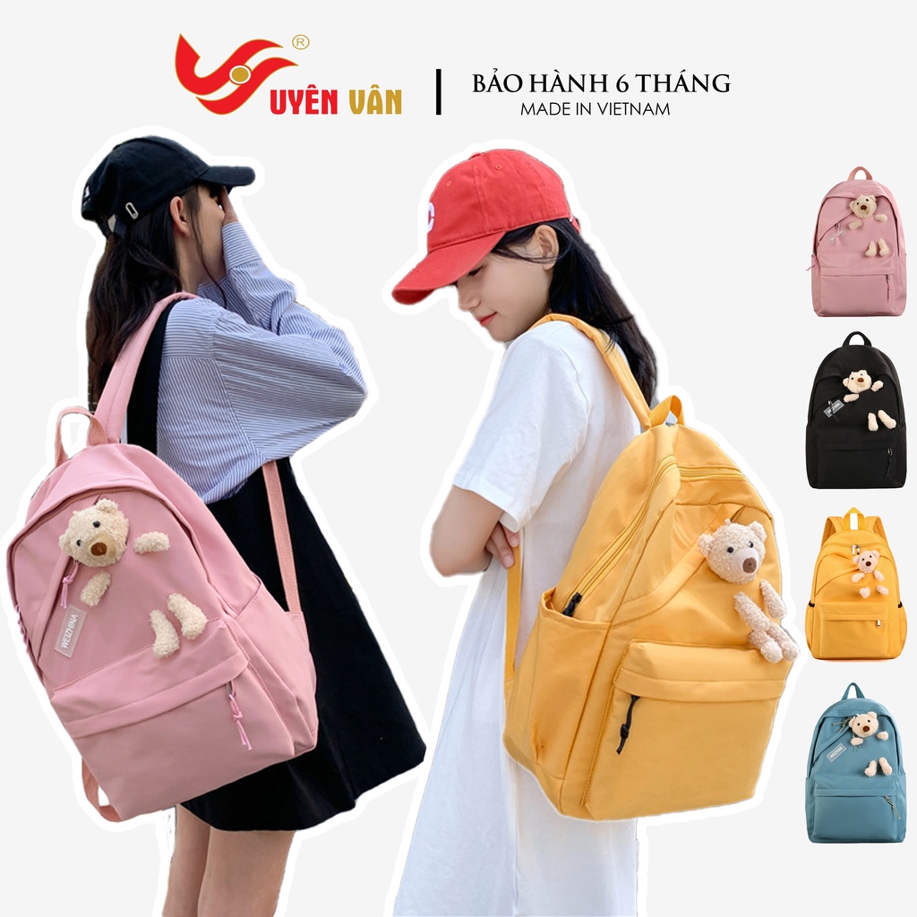 Balô nữ thời trang đi học balo gấu màu trơn basic dễ thương đáng yêu giá rẻ 620
