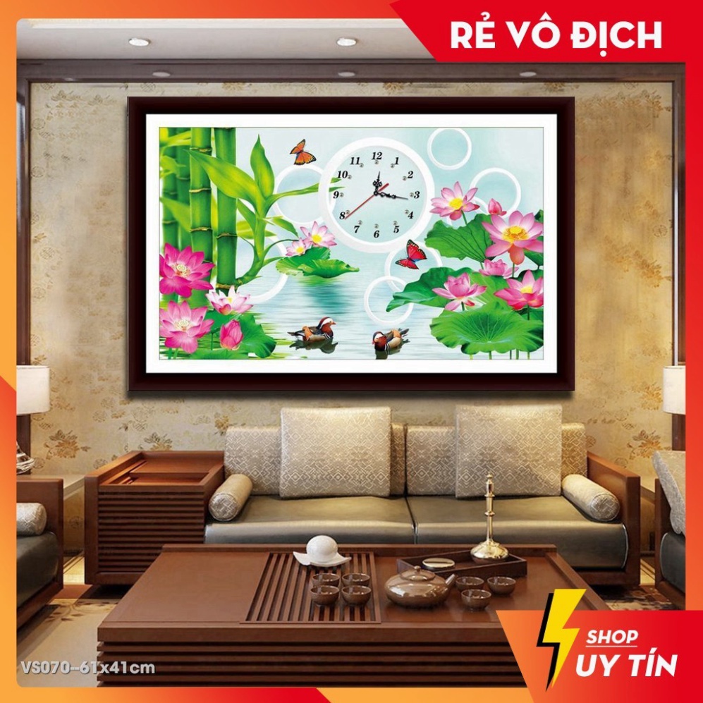 {Tặng thêm bút đính đá} Tranh đính đá Đồng Hồ VS070 - Kích Thước 61*41CM. Tranh Chưa đính và chưa có khung