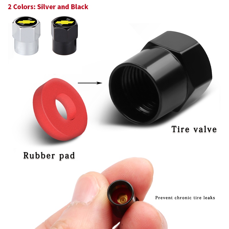 Set 4 Nắp Van Bánh Xe Hơi Bằng Kim Loại Màu Bạc / Đen Hình Lục Giác Cho Chevrolet Captiva Colorado Cruze Malibu Trax Aveo