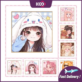 Bộ Tranh Đính Đá 5D Tự Làm 30x30cm / 40x40cm / 50x50cm Hình Cô Gái Hoạt Hình Trang Trí Nhà Cửa