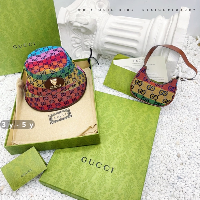 Combo túi và mũ gucci màu sắc sang chảnh cho bé