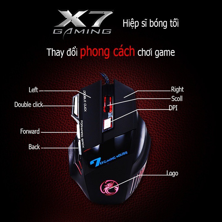 Chuột Gaming Imice X7 – Chính hãng – Knight of Darkness – Hiệp sĩ bóng đêm – Led đổi màu – Độ nhạy 3200 DPI