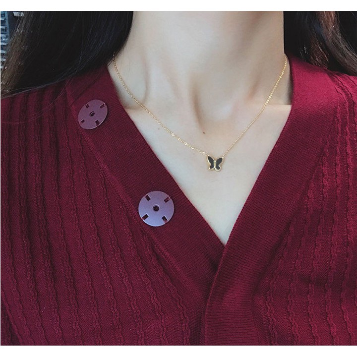 Dây chuyền nữ titan cao cấp hình con bướm màu đen siêu đẹp, bền màu, chuẩn thời trang